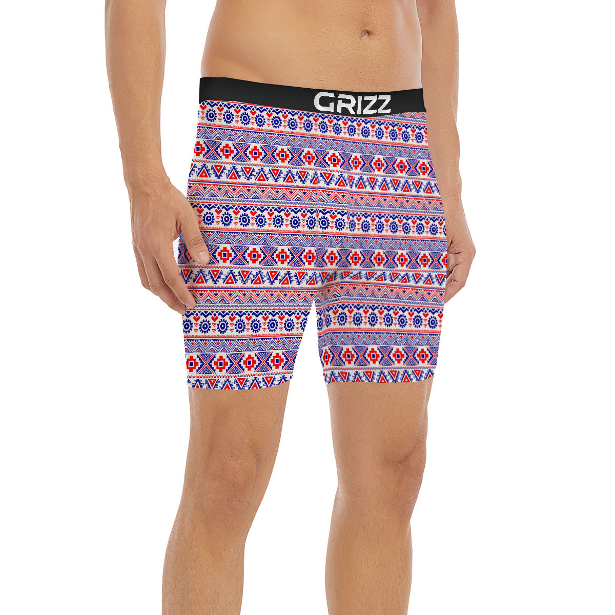 Aztec Red And Blue Print Pattern Boxer Briefs-grizzshop