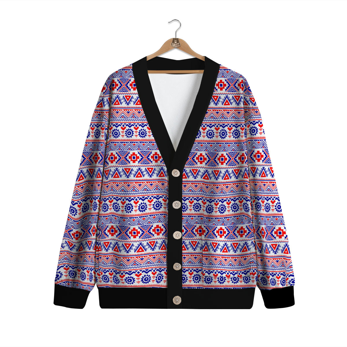 Aztec Red And Blue Print Pattern Cardigan-grizzshop