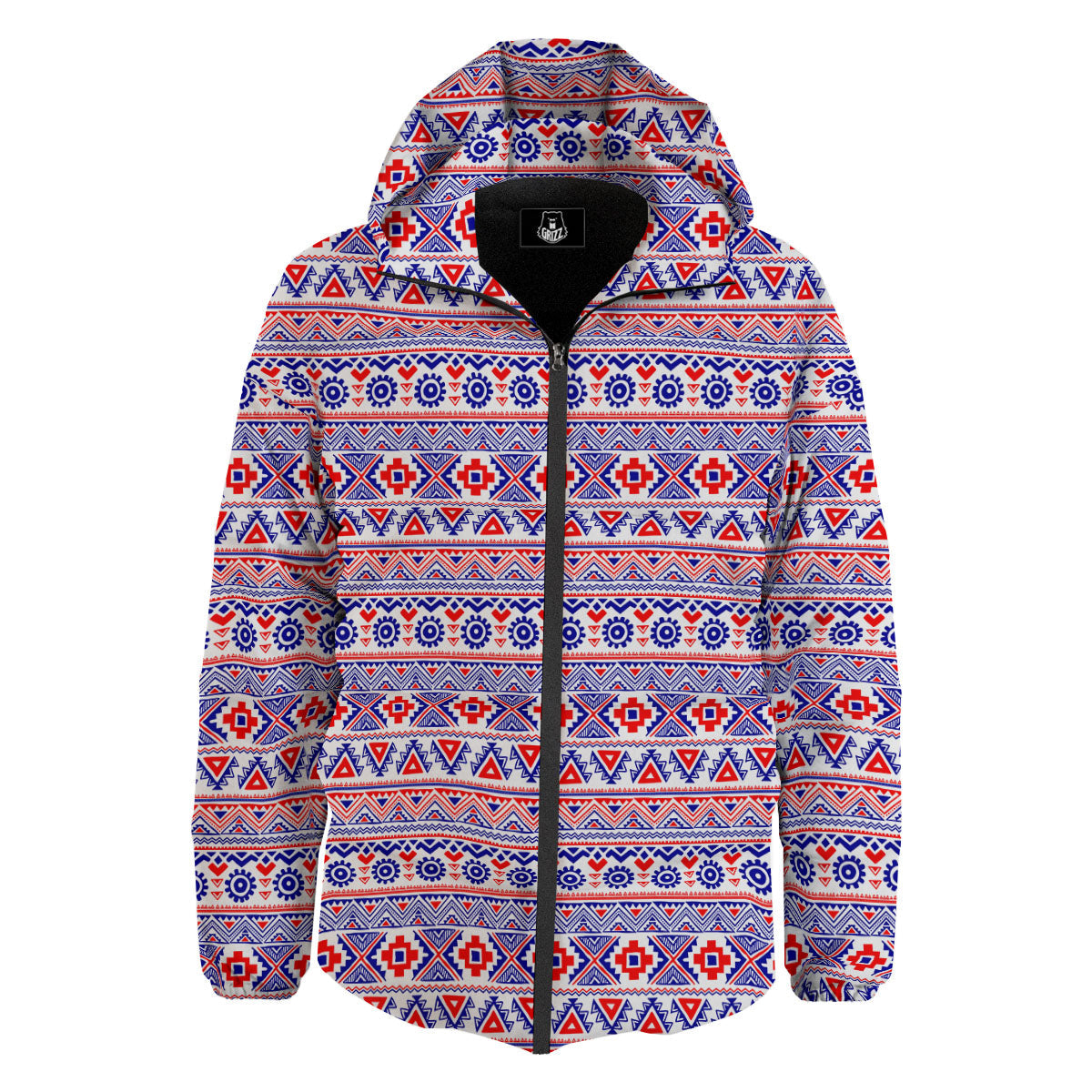Aztec Red And Blue Print Pattern Down Jacket-grizzshop