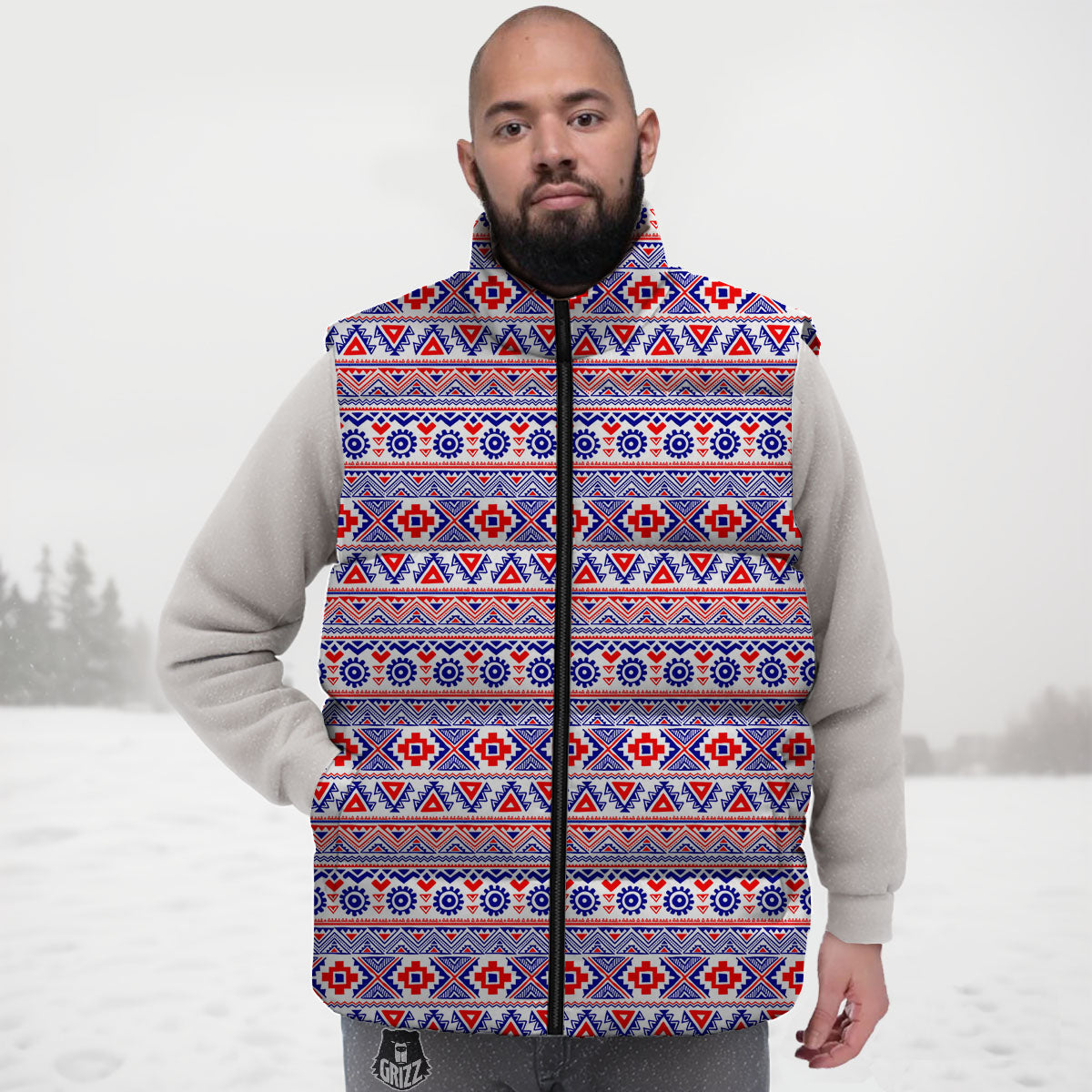 Aztec Red And Blue Print Pattern Down Vest