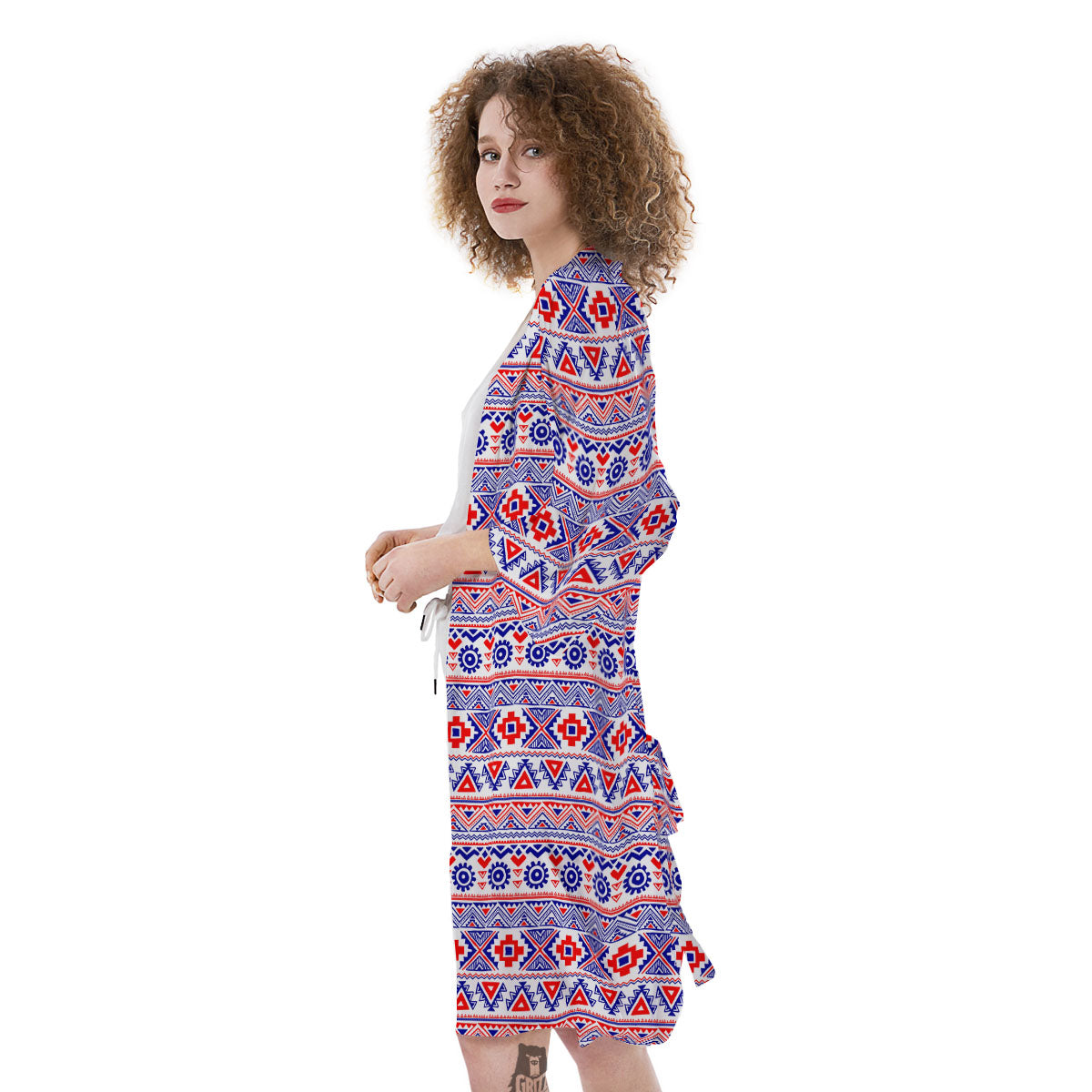 Aztec Red And Blue Print Pattern Kimono-grizzshop