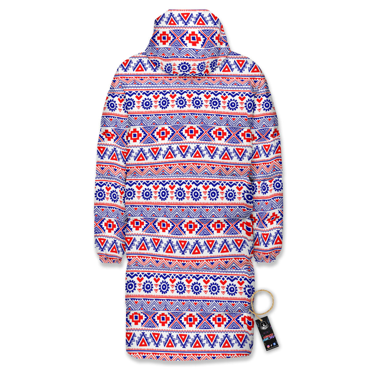 Aztec Red And Blue Print Pattern Long Down Jacket-grizzshop