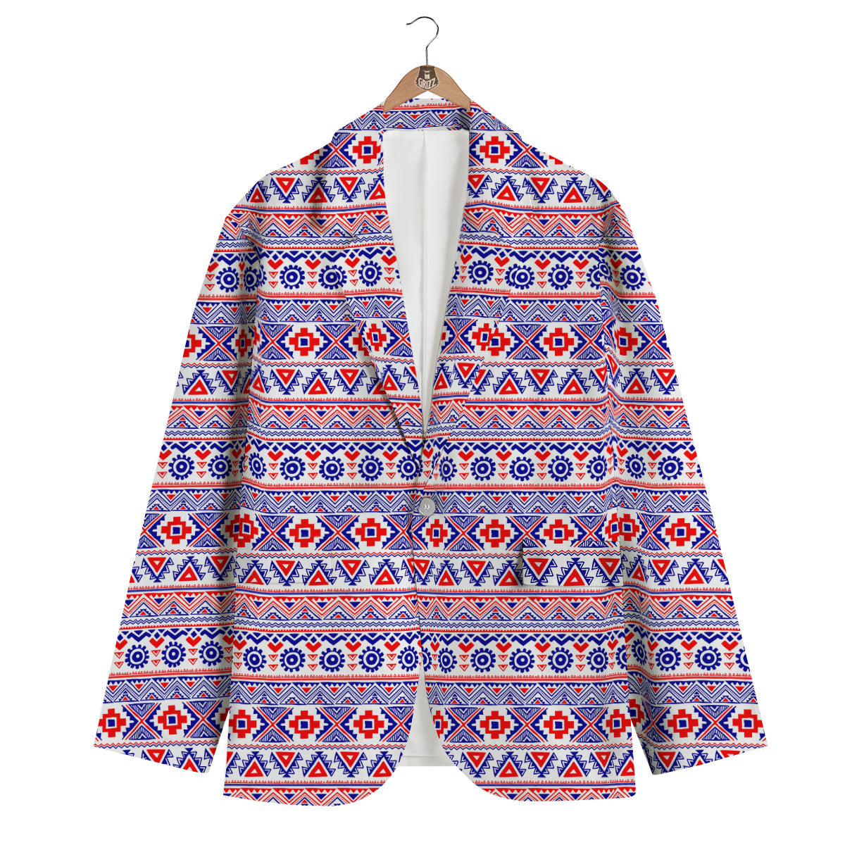 Aztec Red And Blue Print Pattern Men's Blazer-grizzshop