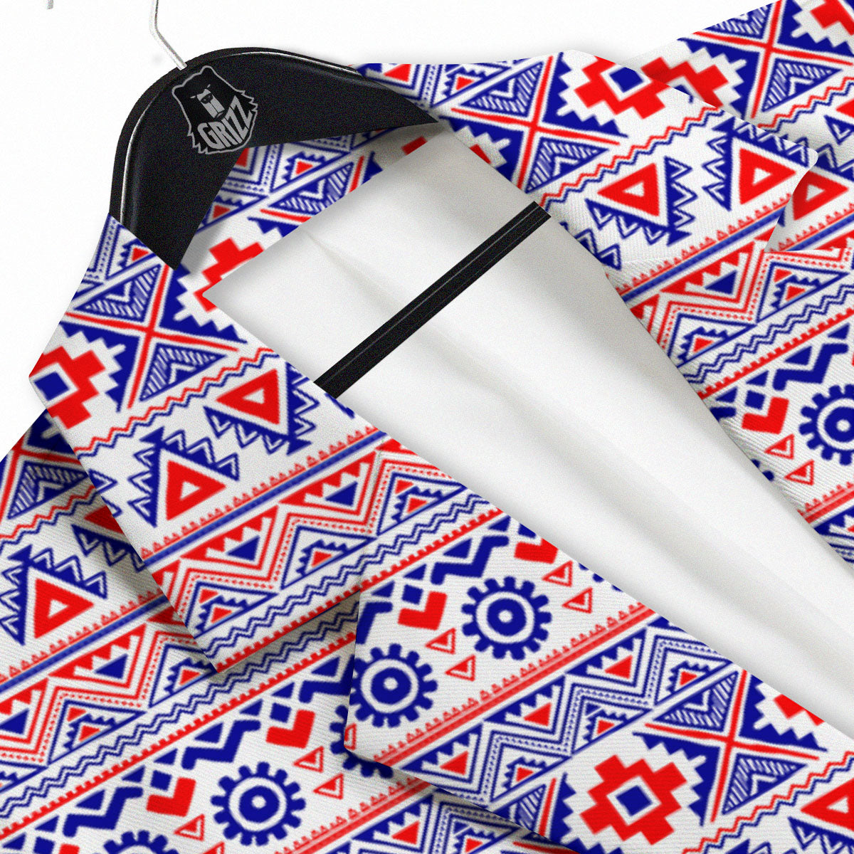 Aztec Red And Blue Print Pattern Men's Sport Coat-grizzshop