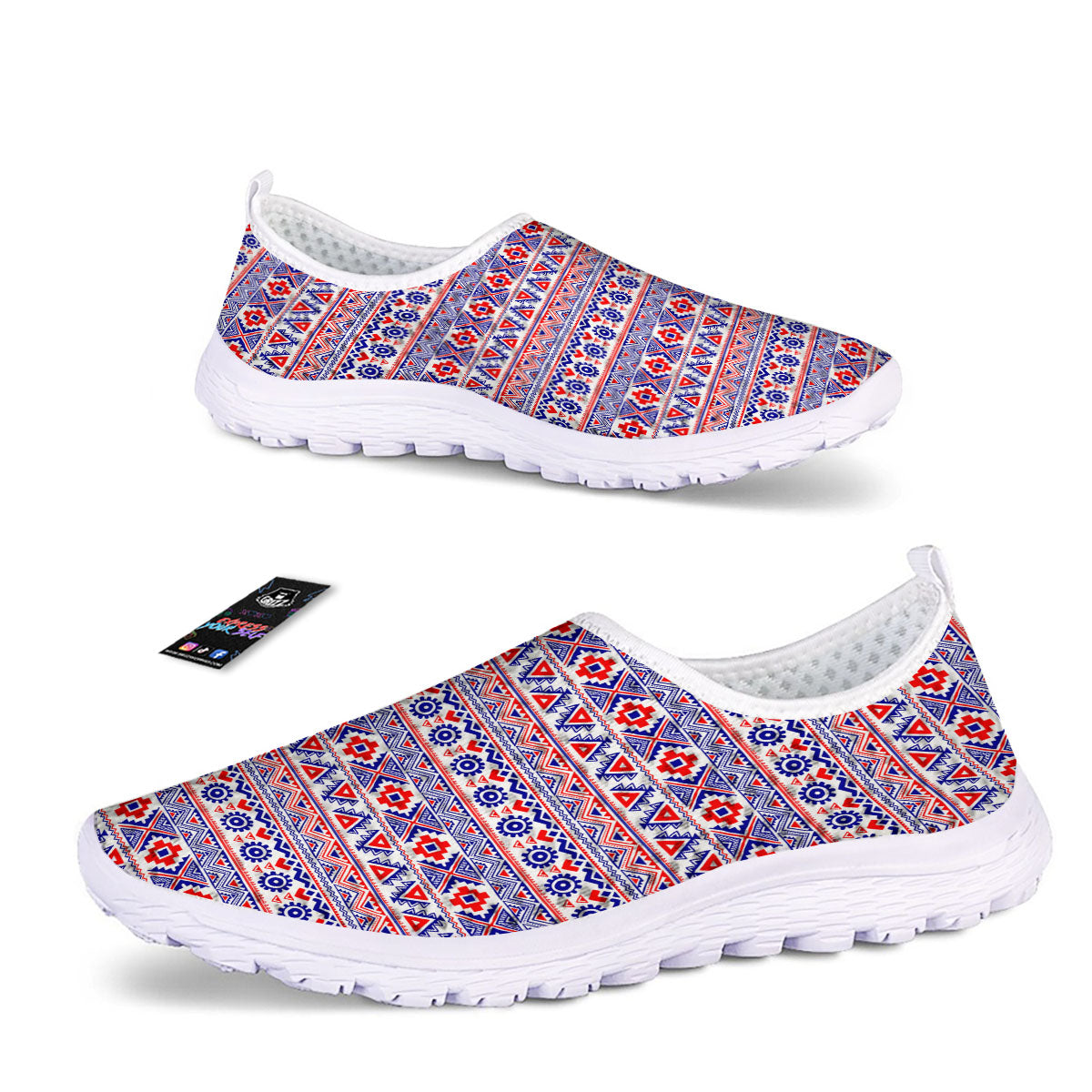 Aztec Red And Blue Print Pattern Nurse Shoes-grizzshop
