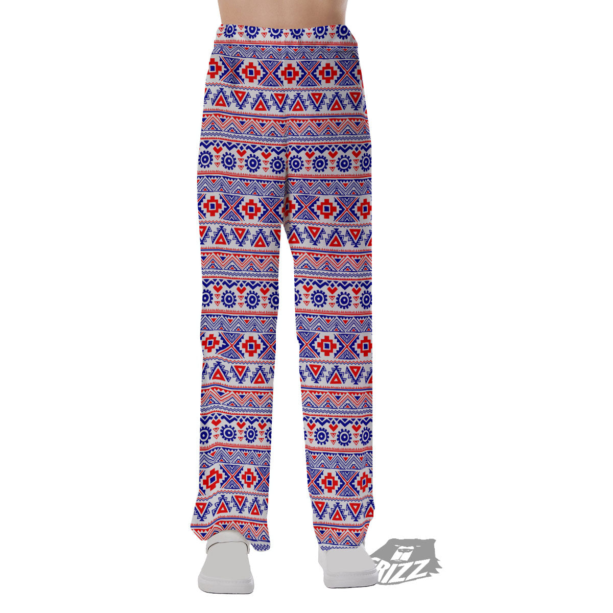 Aztec Red And Blue Print Pattern Pajama Pants-grizzshop