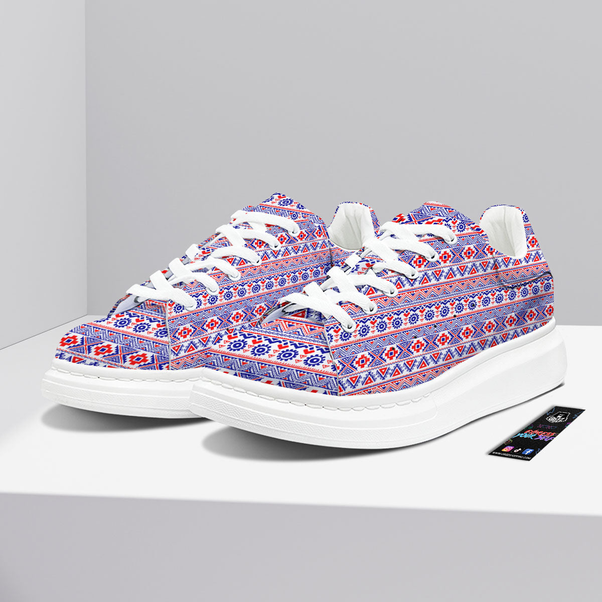Aztec Red And Blue Print Pattern Platform Shoes-grizzshop