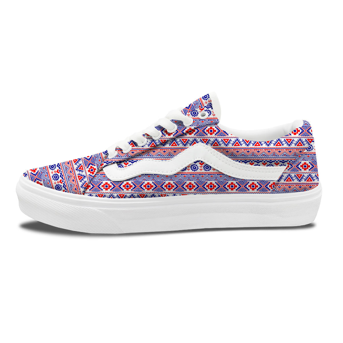 Aztec Red And Blue Print Pattern Skate Shoes-grizzshop