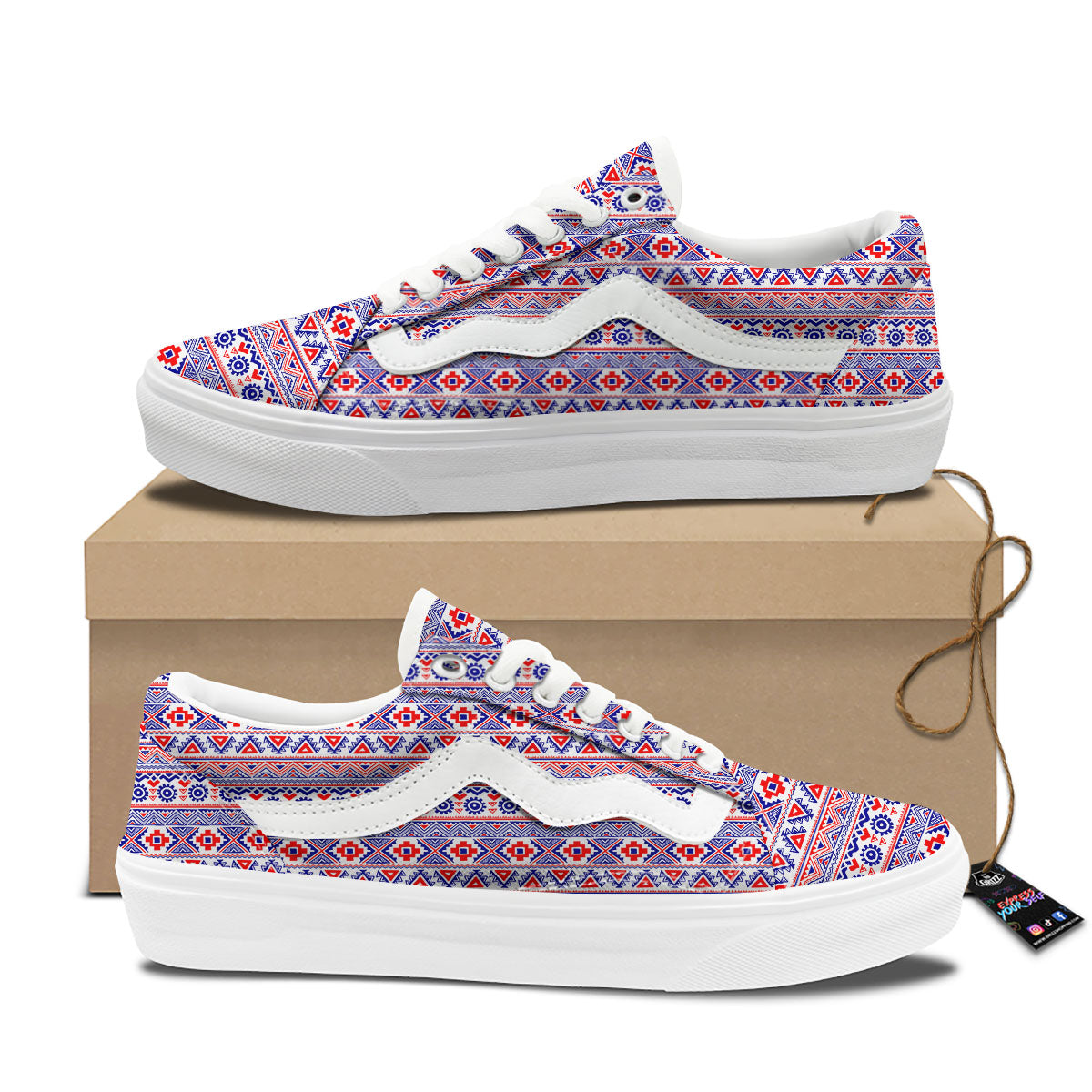 Aztec Red And Blue Print Pattern Skate Shoes-grizzshop