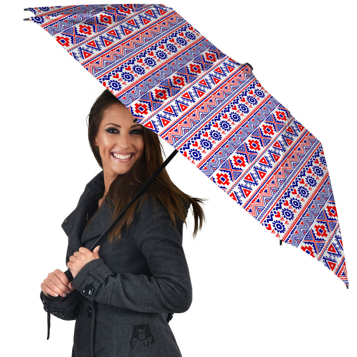 Aztec Red And Blue Print Pattern Umbrella-grizzshop