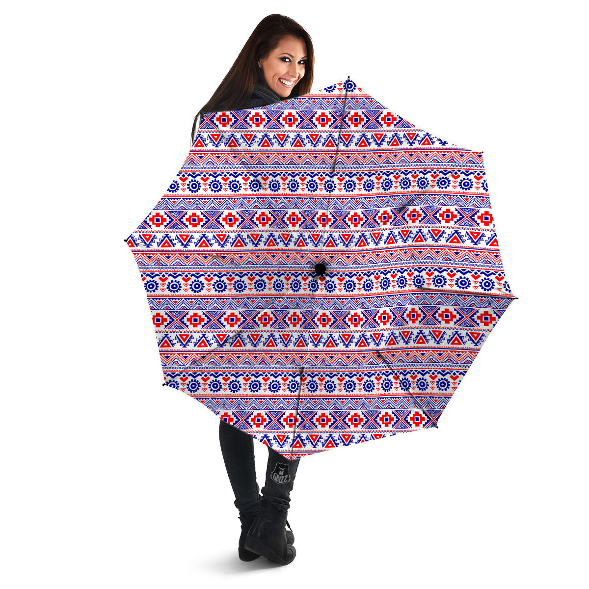 Aztec Red And Blue Print Pattern Umbrella-grizzshop