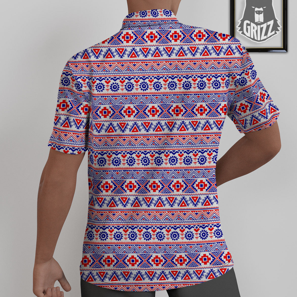 Aztec Red And Blue Print Pattern Untucked Shirts-grizzshop