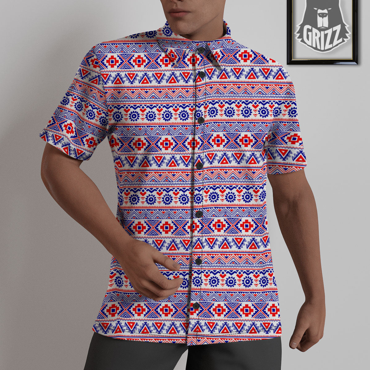 Aztec Red And Blue Print Pattern Untucked Shirts-grizzshop
