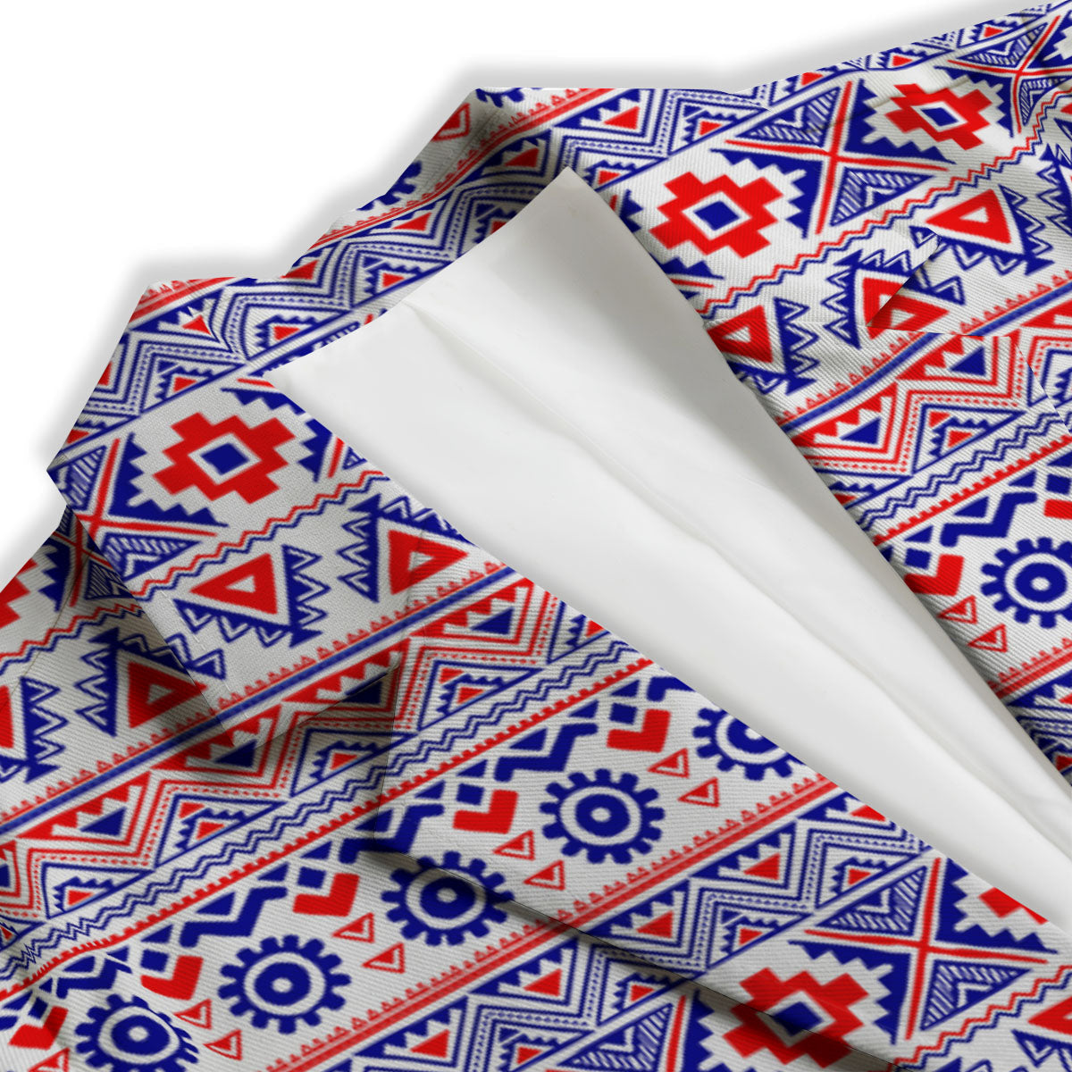 Aztec Red And Blue Print Pattern Women's Blazer-grizzshop
