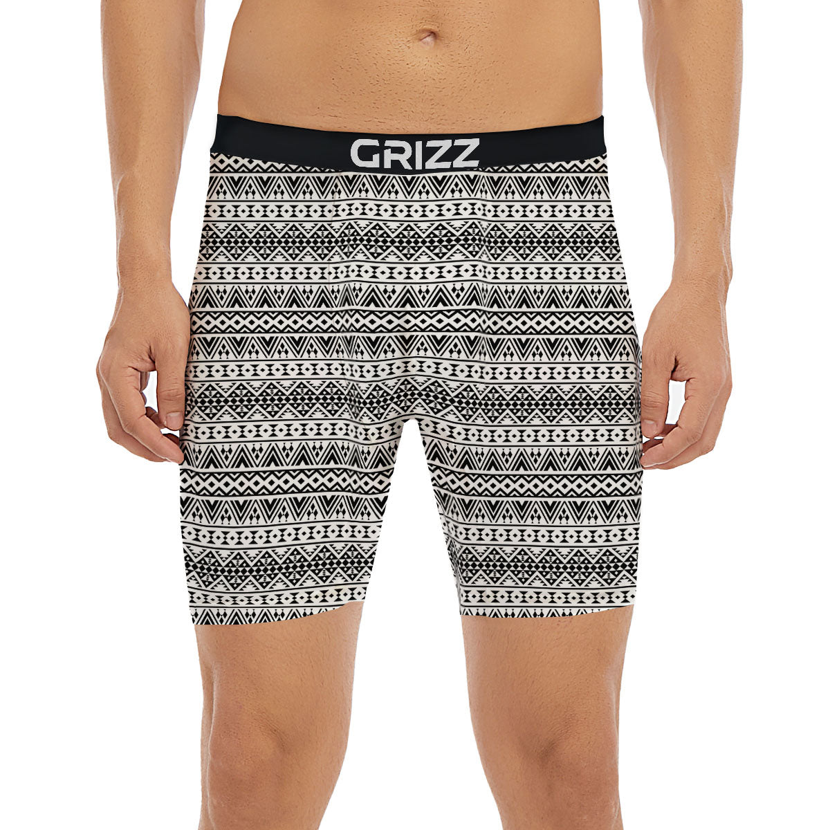 Aztec Texture White And Black Print Pattern Boxer Briefs-grizzshop