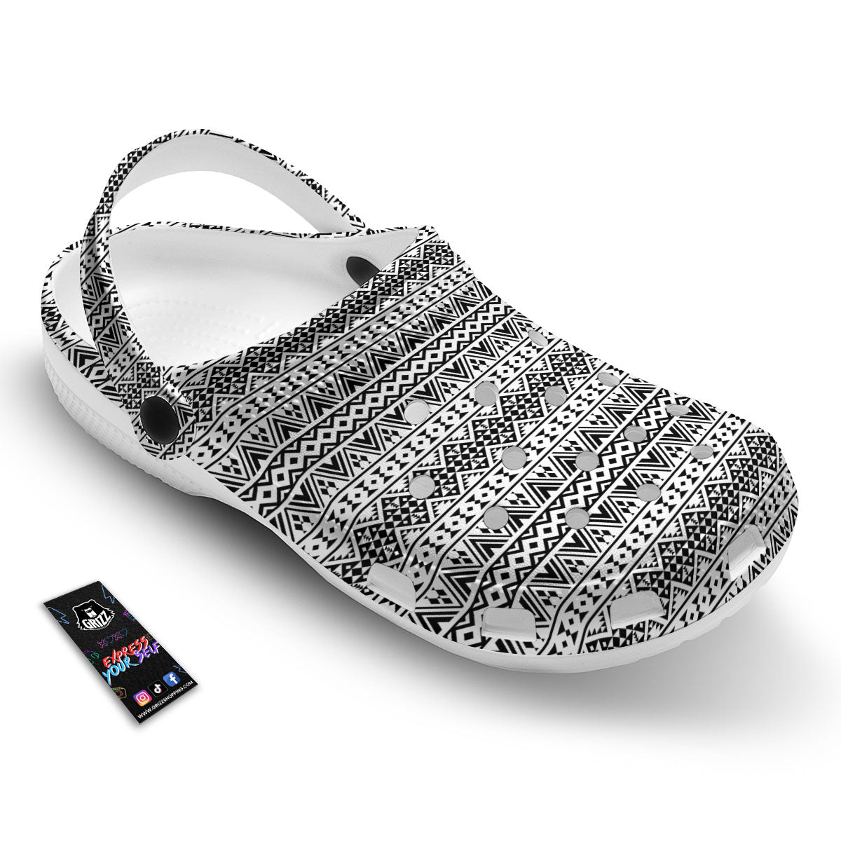 Aztec Texture White And Black Print Pattern Clog-grizzshop