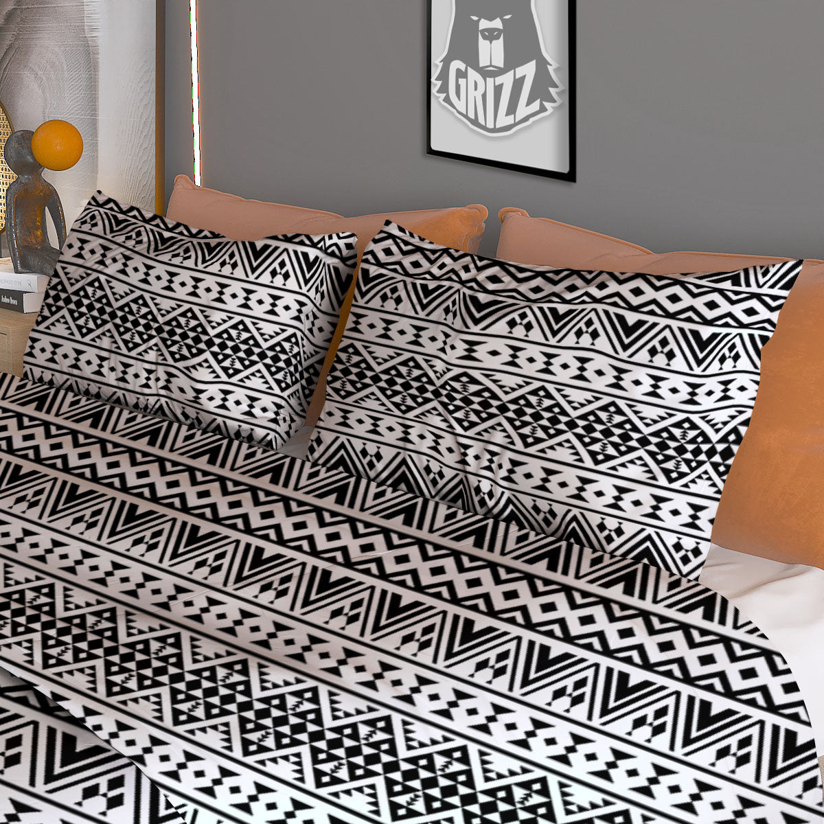 Aztec Texture White And Black Print Pattern Duvet Cover Bedding Set