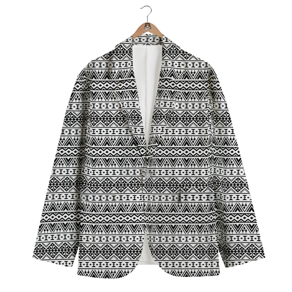 Aztec Texture White And Black Print Pattern Men's Blazer-grizzshop