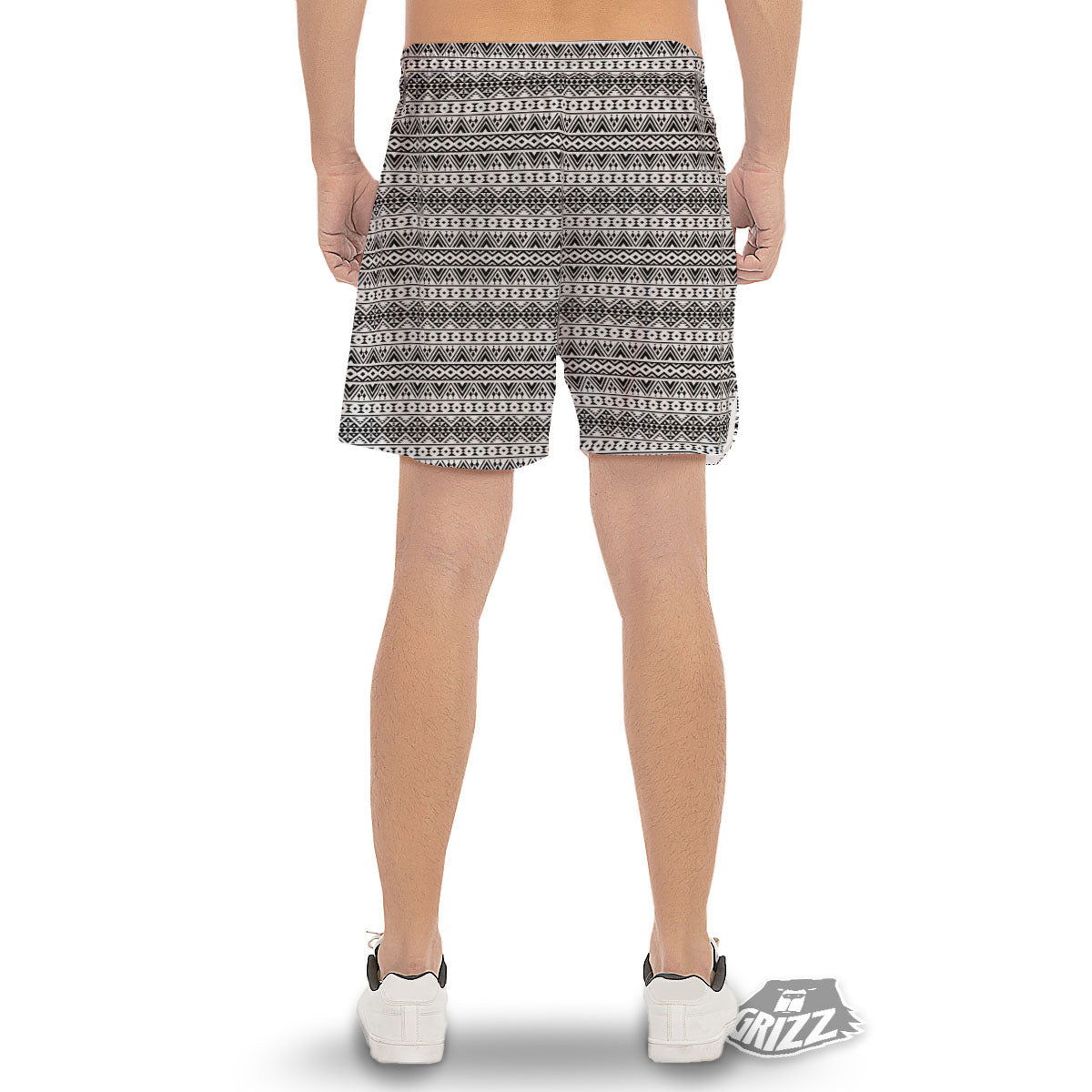 Aztec Texture White And Black Print Pattern Men's Gym Shorts-grizzshop