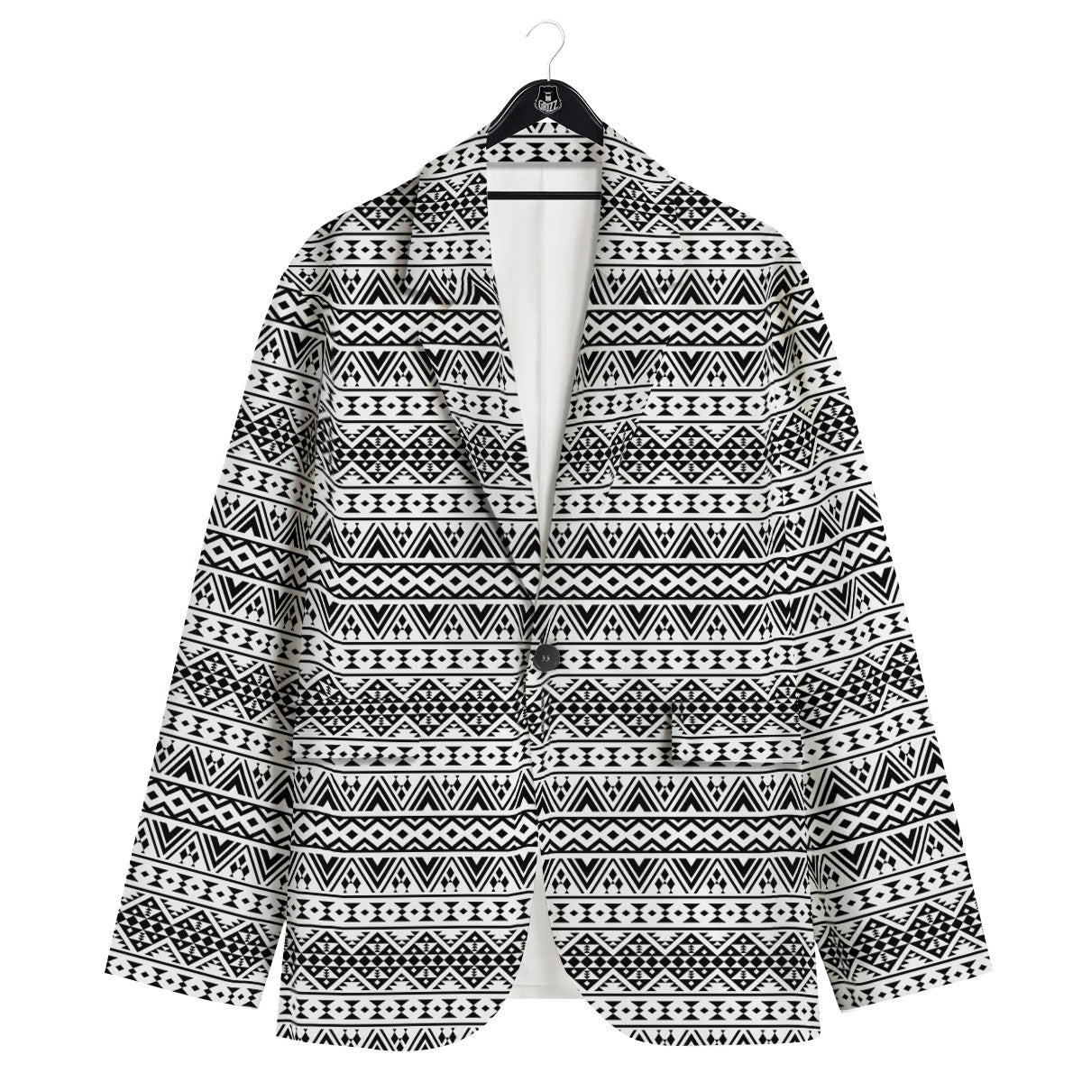 Aztec Texture White And Black Print Pattern Men's Sport Coat-grizzshop
