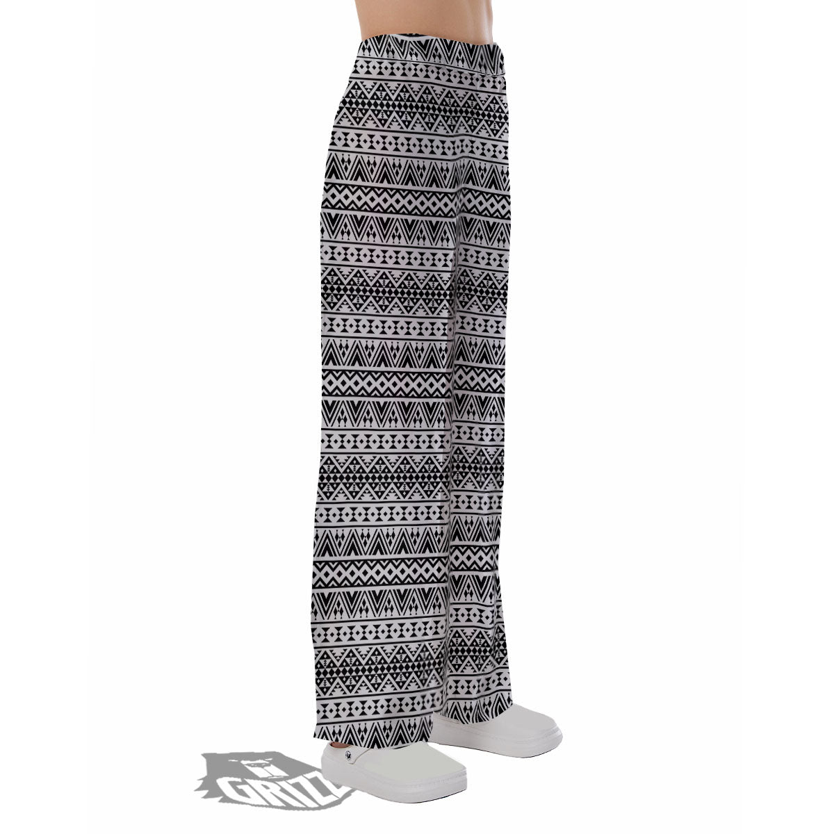 Aztec Texture White And Black Print Pattern Pajama Pants-grizzshop