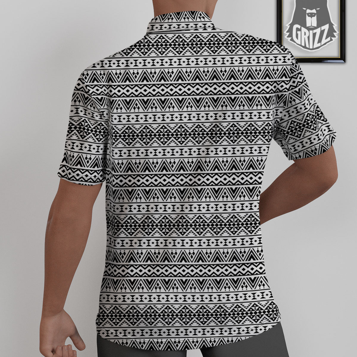 Aztec Texture White And Black Print Pattern Untucked Shirts-grizzshop