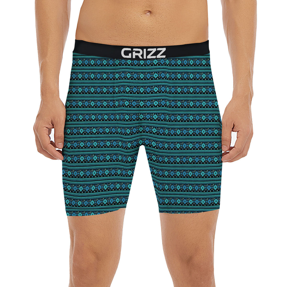 Aztec Tribal Blue Native Print Pattern Boxer Briefs-grizzshop