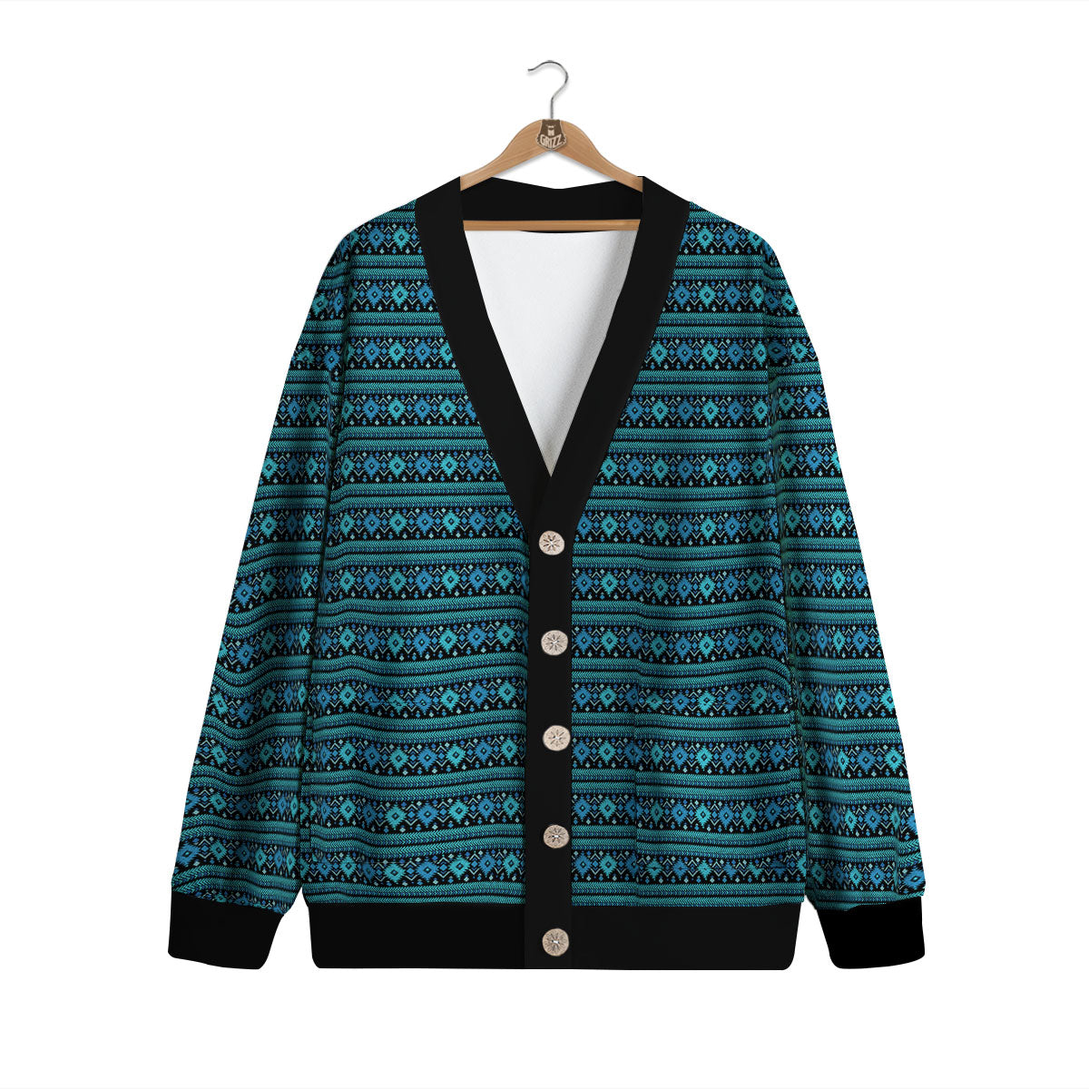 Aztec Tribal Blue Native Print Pattern Cardigan-grizzshop