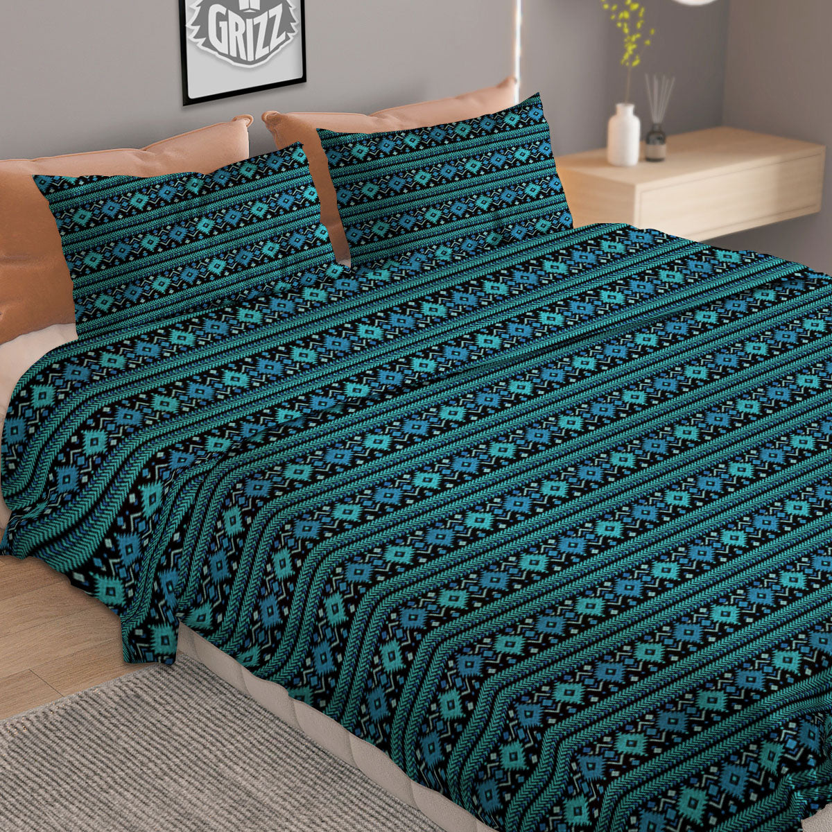 Avocado Green Print Duvet Cover Bedding Set