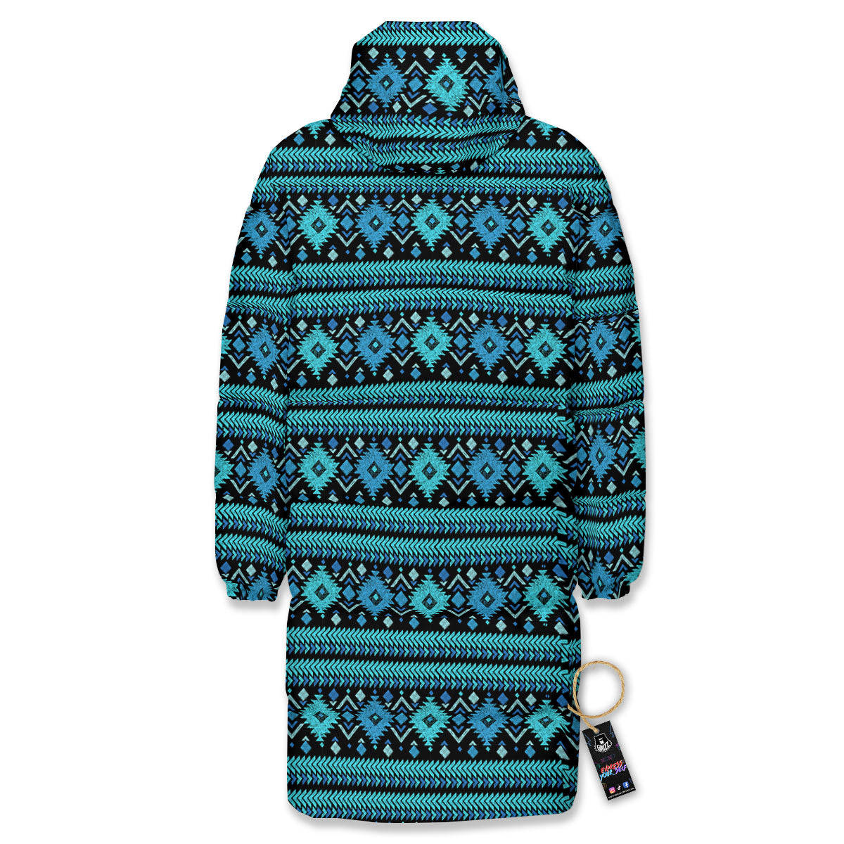 Aztec Tribal Blue Native Print Pattern Long Down Jacket-grizzshop