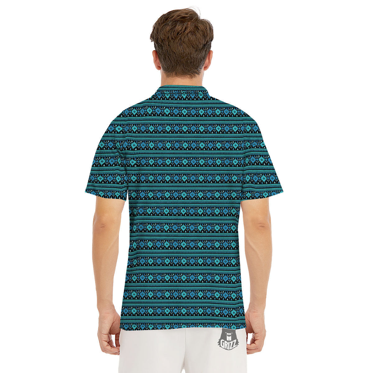 Aztec Tribal Blue Native Print Pattern Men's Golf Shirts-grizzshop