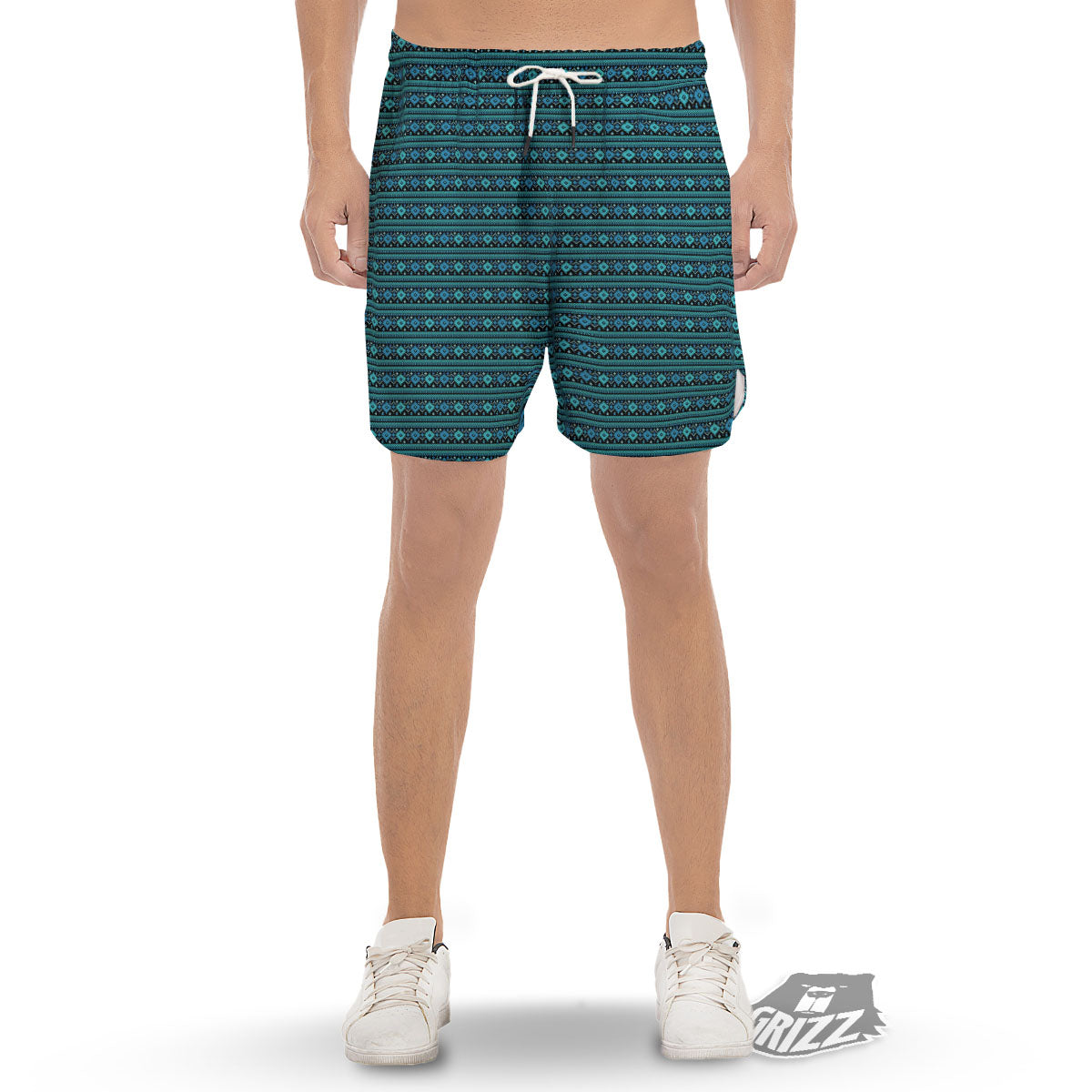 Aztec Tribal Blue Native Print Pattern Men's Gym Shorts-grizzshop