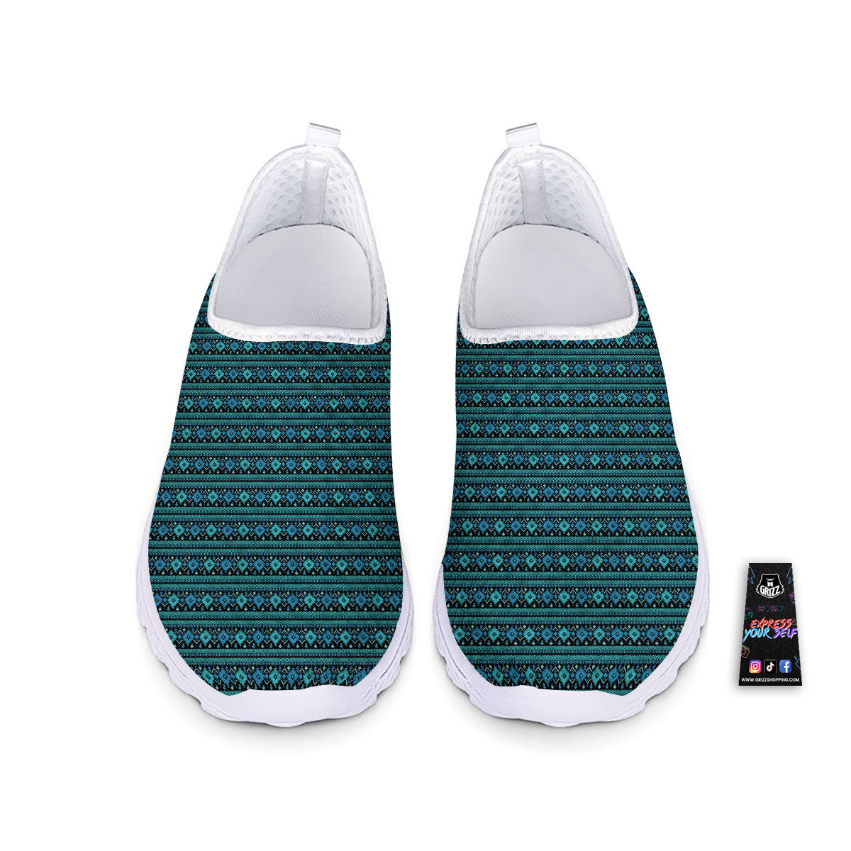 Aztec Tribal Blue Native Print Pattern Nurse Shoes-grizzshop