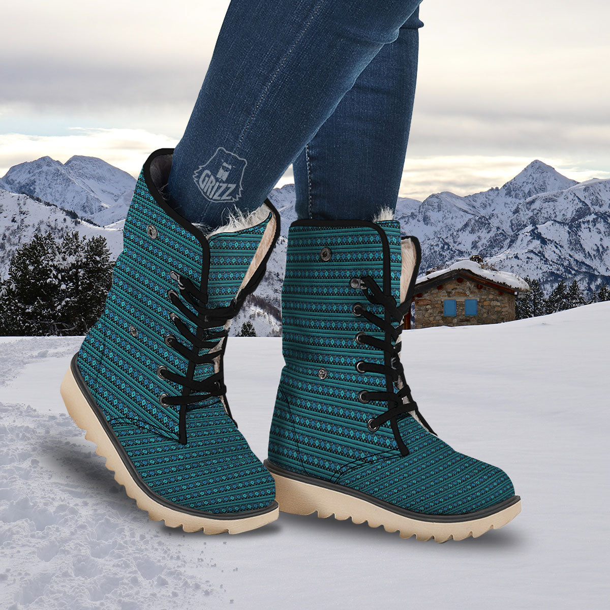 Aztec Tribal Blue Native Print Pattern Snow Boots-grizzshop