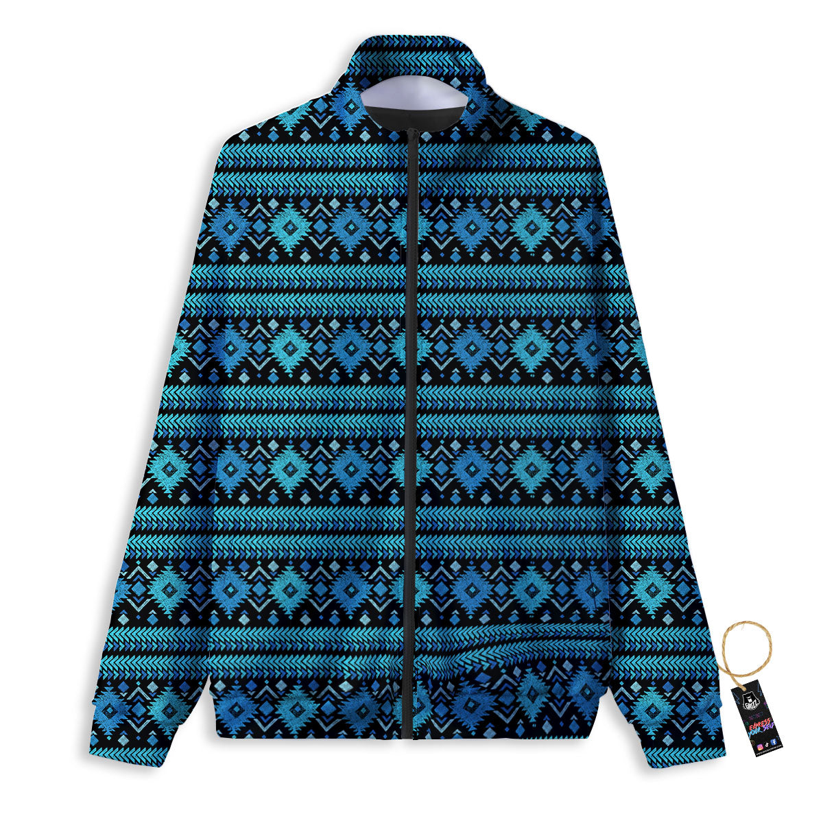 Aztec Tribal Blue Native Print Pattern Track Jacket-grizzshop