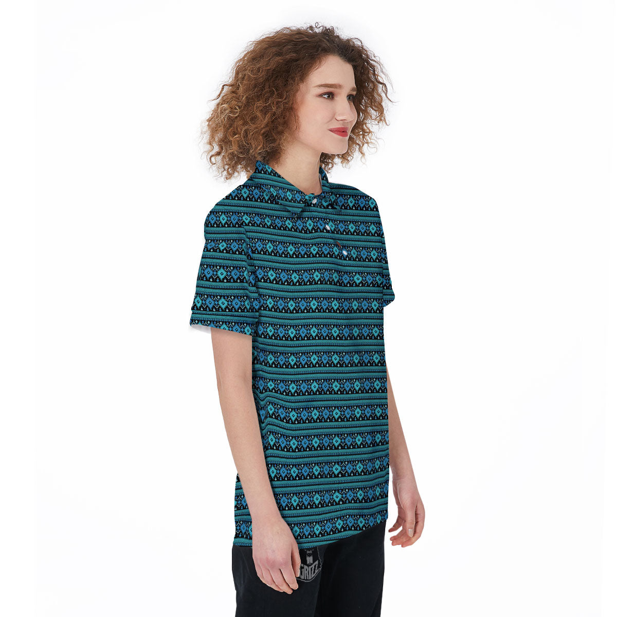 Aztec Tribal Blue Native Print Pattern Women's Golf Shirts-grizzshop