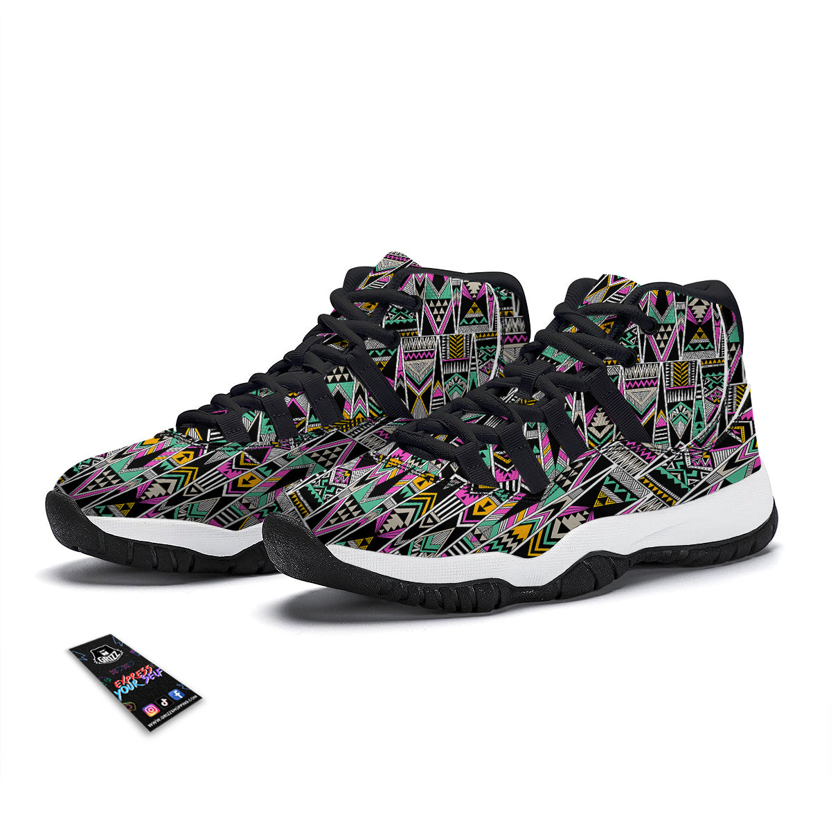 Aztec Tribal Vintage Print Pattern Black Bball Shoes-grizzshop