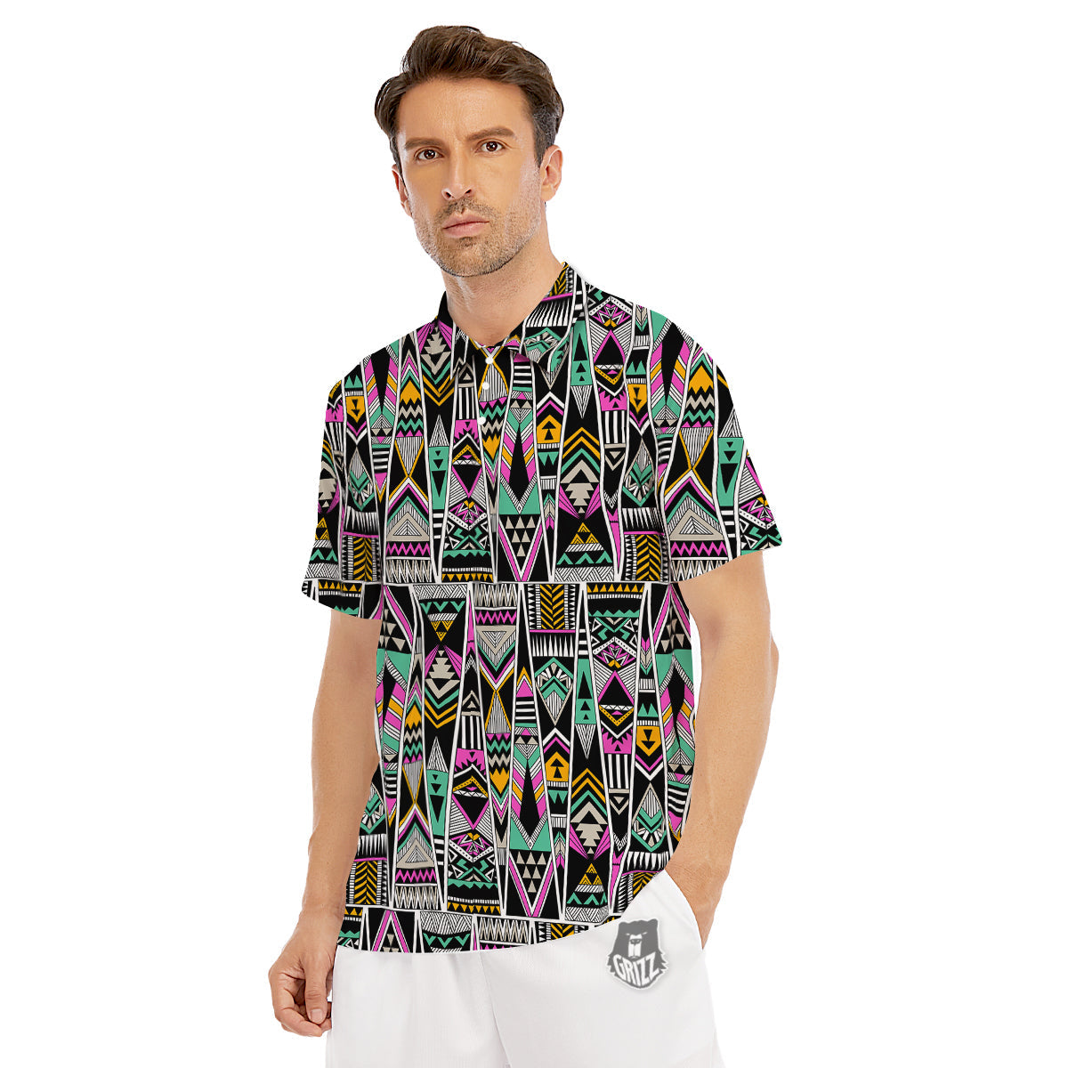 Aztec Tribal Vintage Print Pattern Men's Golf Shirts-grizzshop
