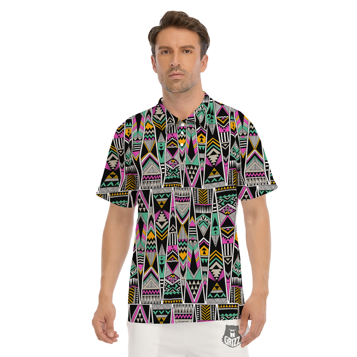 Aztec Tribal Vintage Print Pattern Men's Golf Shirts-grizzshop