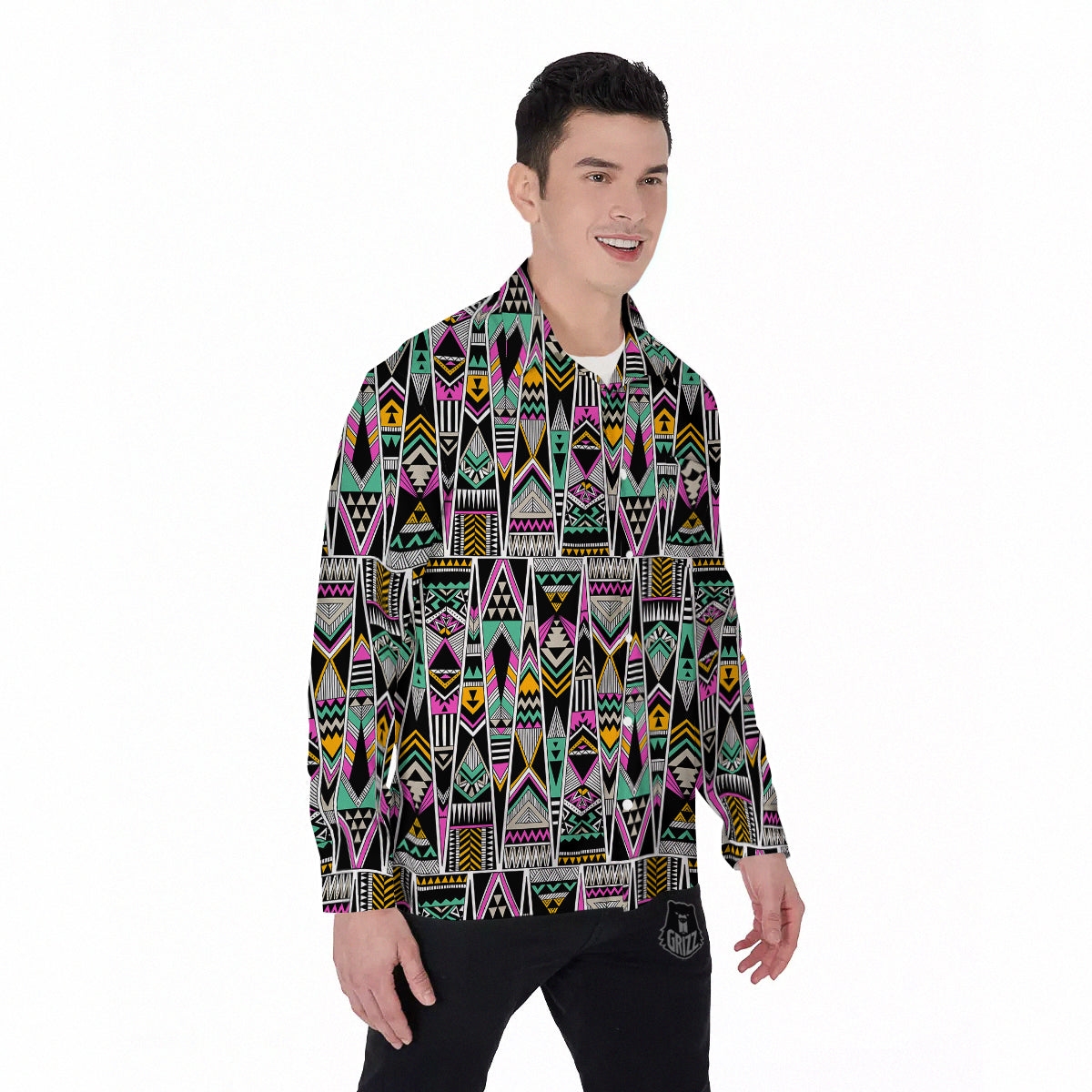 Aztec Tribal Vintage Print Pattern Men's Long Sleeve Shirts-grizzshop