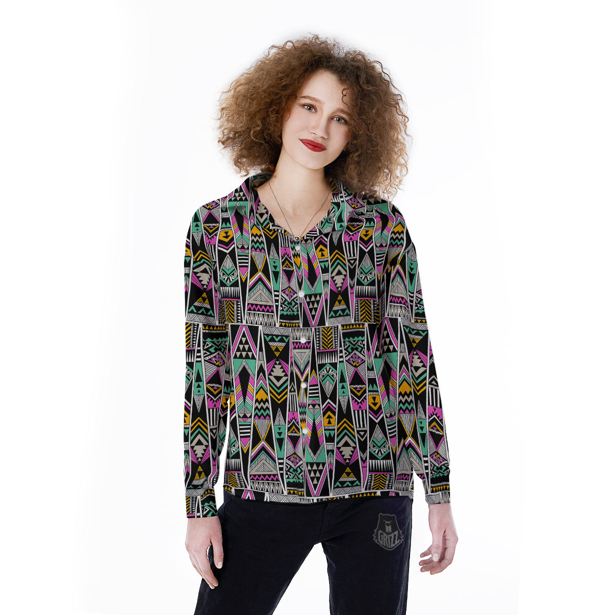 Aztec Tribal Vintage Print Pattern Women's Long Sleeve Shirts-grizzshop