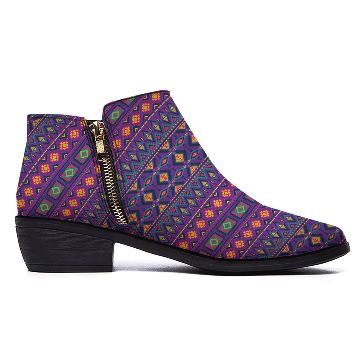 Aztec Trippy Neon Ethnic Print Ankle Boots-grizzshop