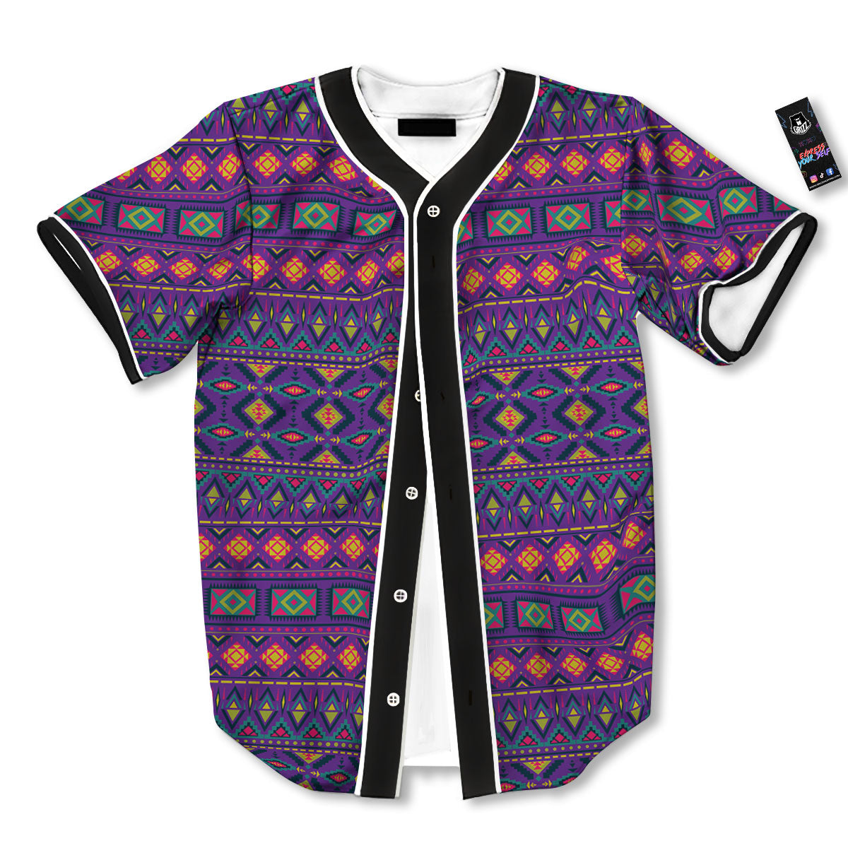 Aztec Trippy Neon Ethnic Print Baseball Jersey-grizzshop