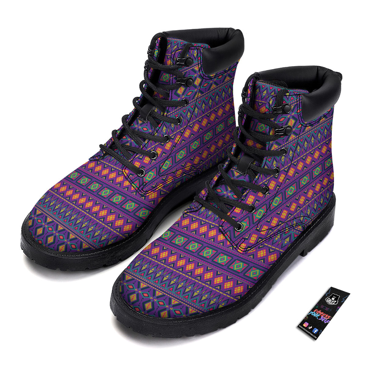 Aztec Trippy Neon Ethnic Print Boots-grizzshop