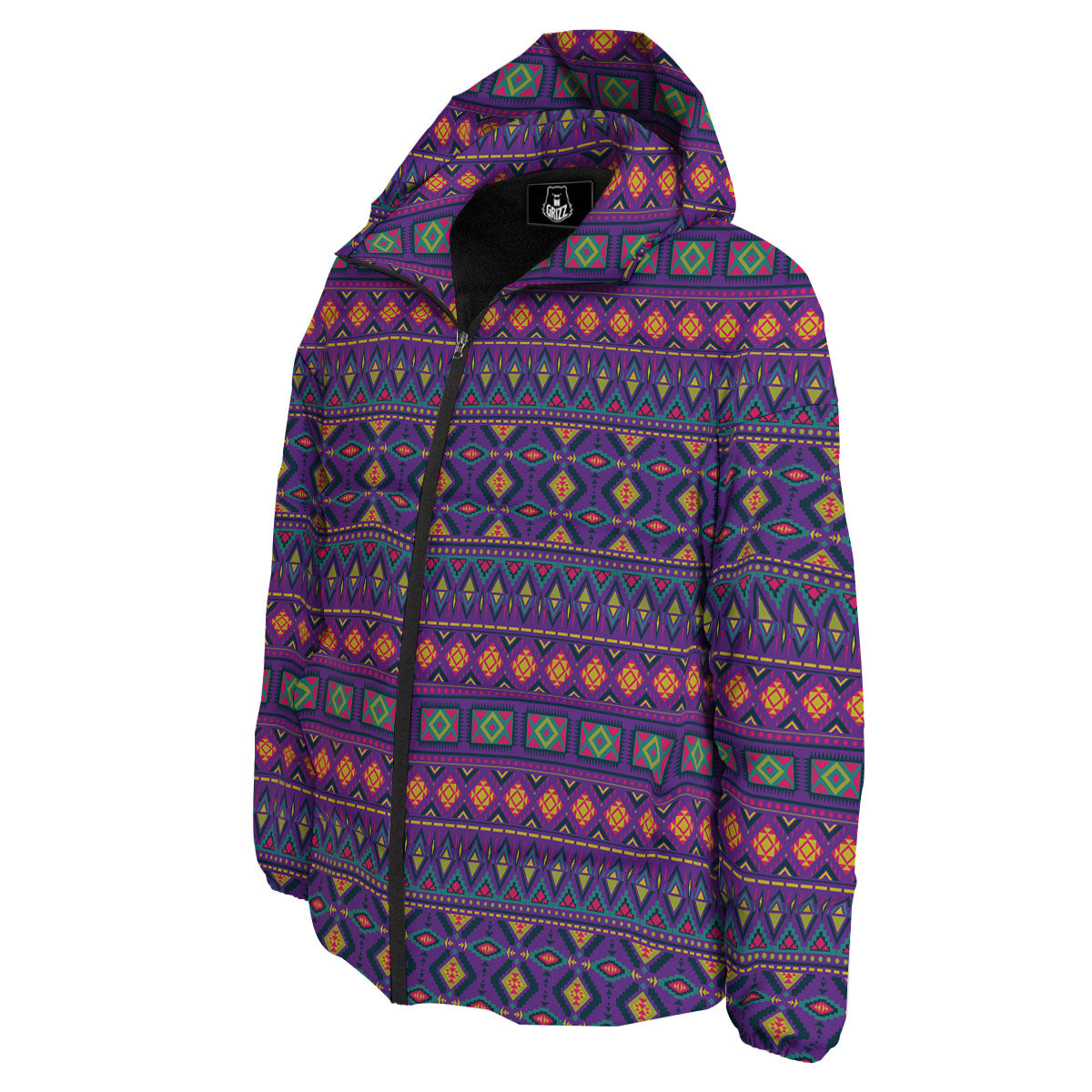 Aztec Trippy Neon Ethnic Print Down Jacket-grizzshop