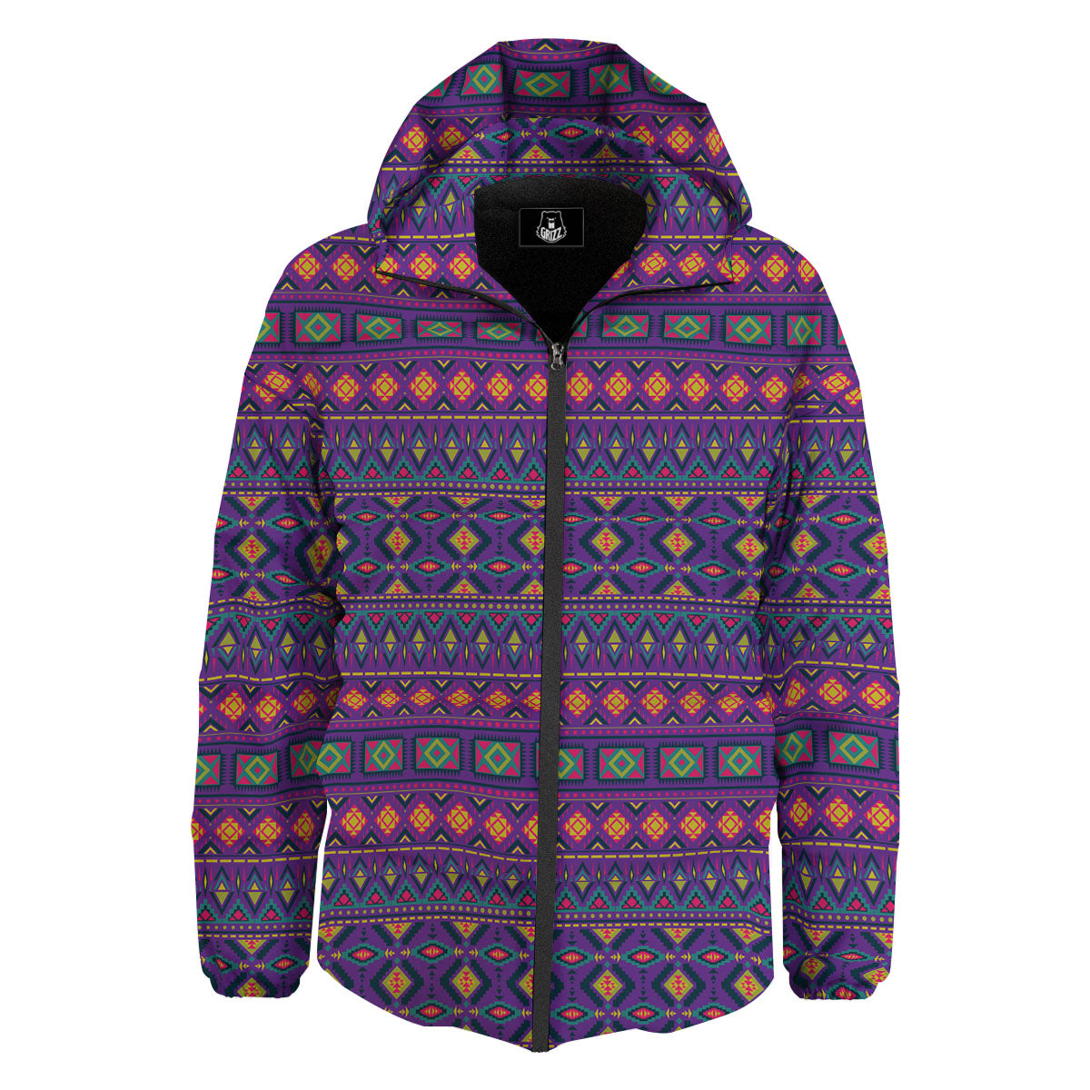 Aztec Trippy Neon Ethnic Print Down Jacket-grizzshop