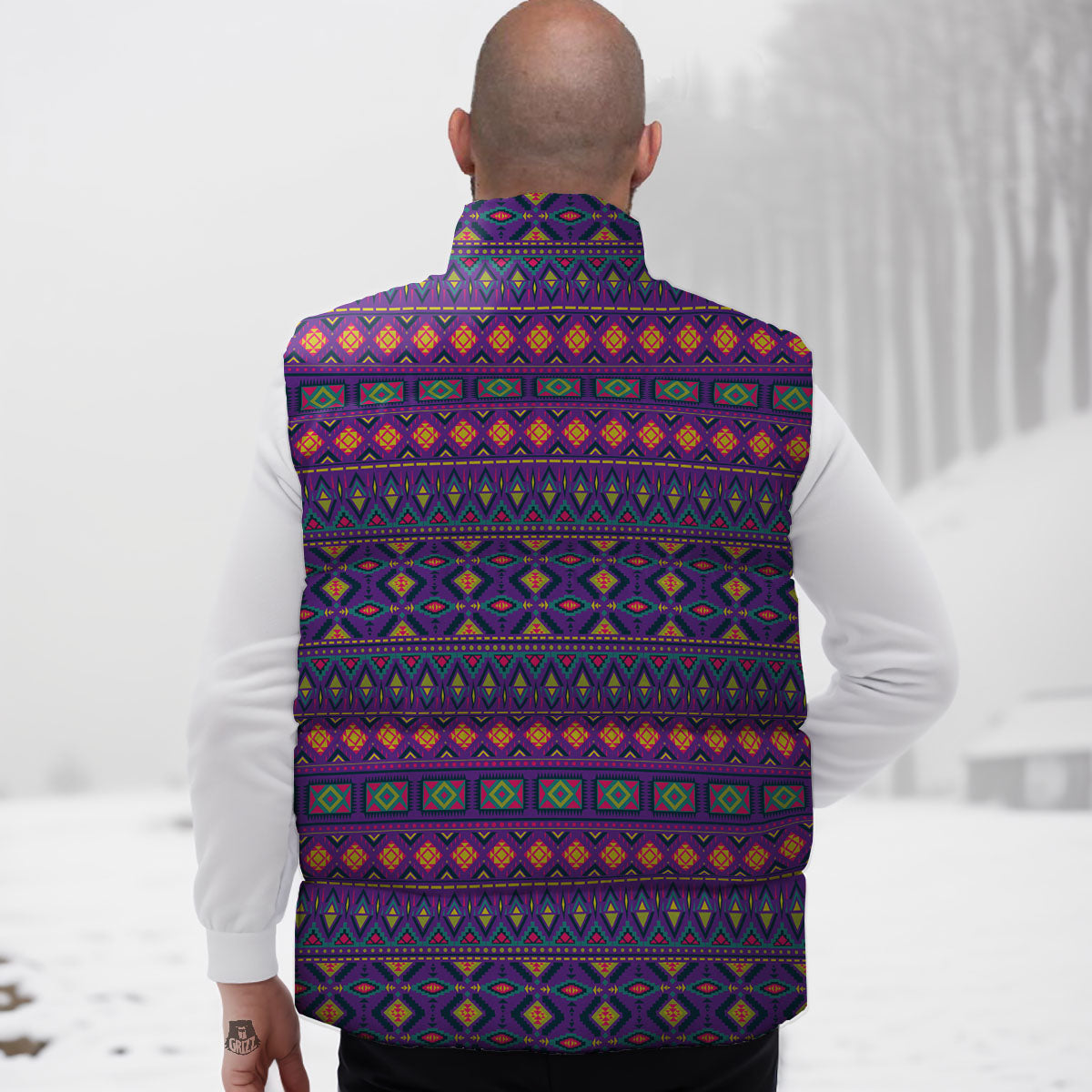 Aztec Trippy Neon Ethnic Print Down Vest