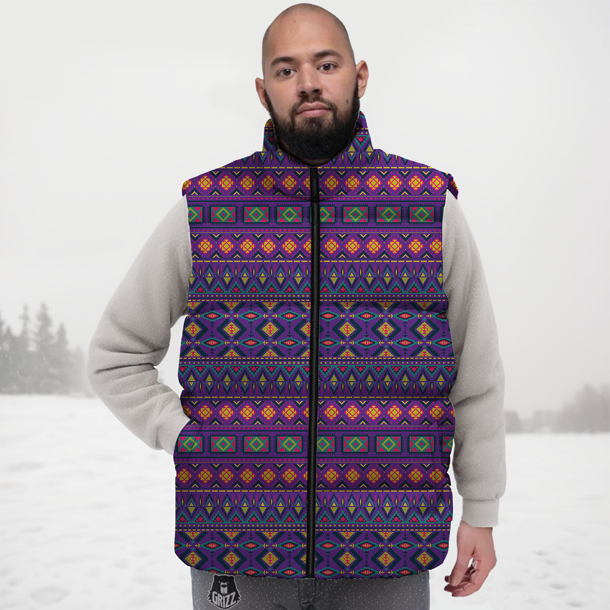 Aztec Trippy Neon Ethnic Print Down Vest