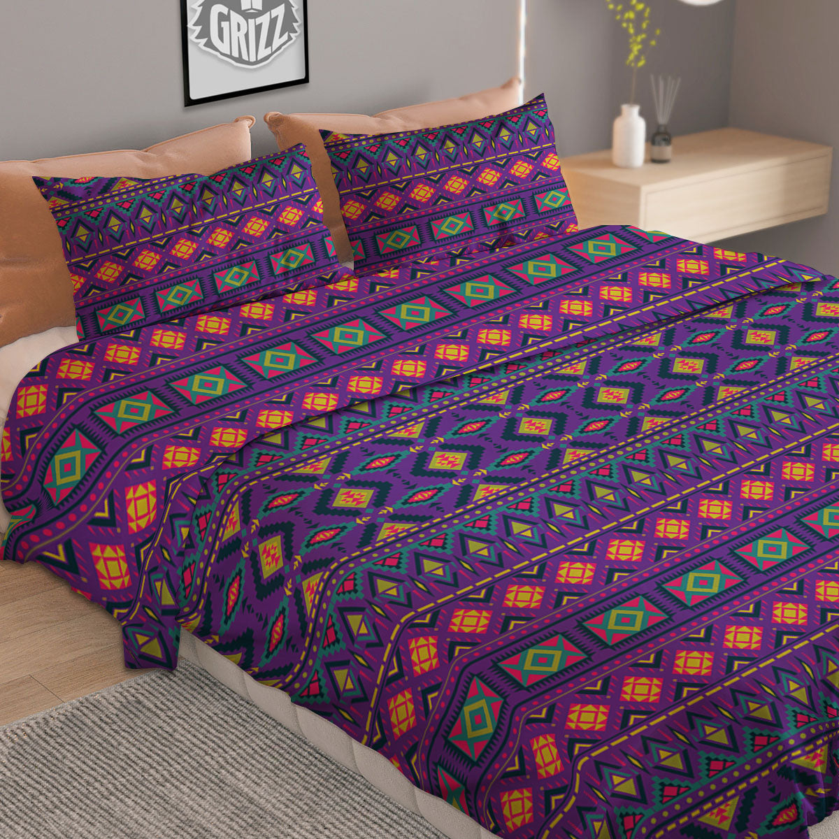 Aztec Trippy Neon Ethnic Print Duvet Cover Bedding Set