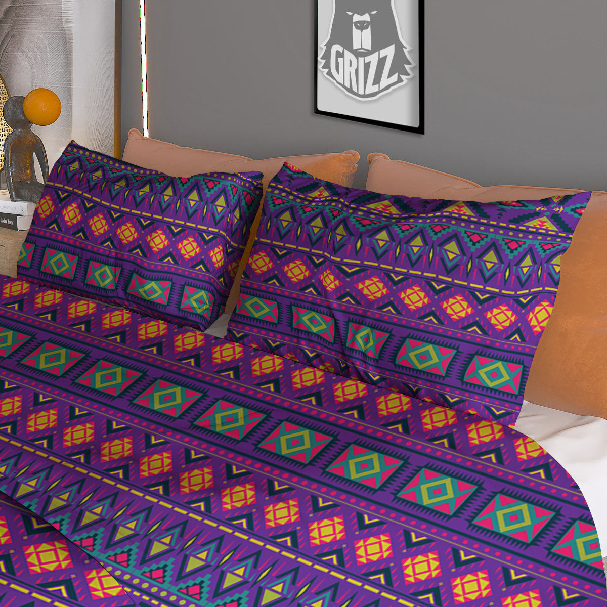 Aztec Trippy Neon Ethnic Print Duvet Cover Bedding Set